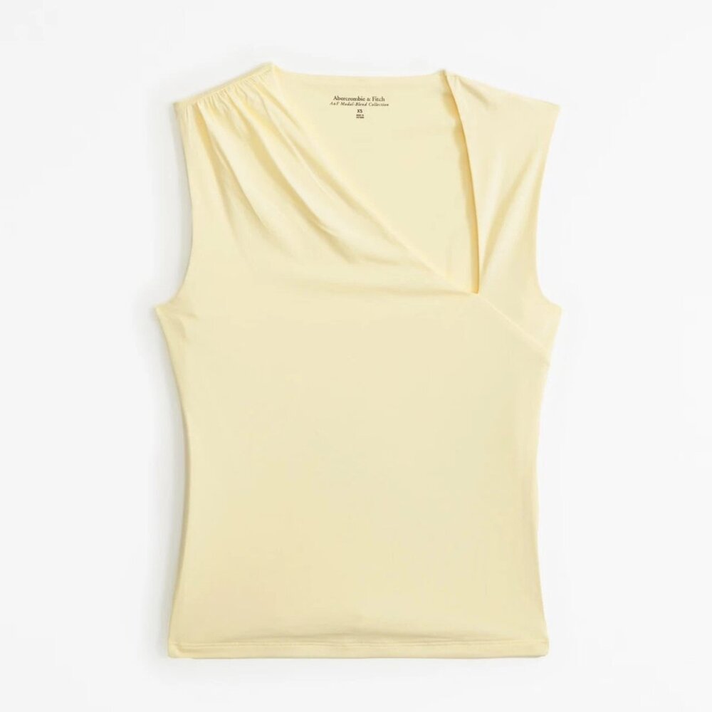 A&F Women's Asymmetrical Draped Top in Butter Yellow Size Small